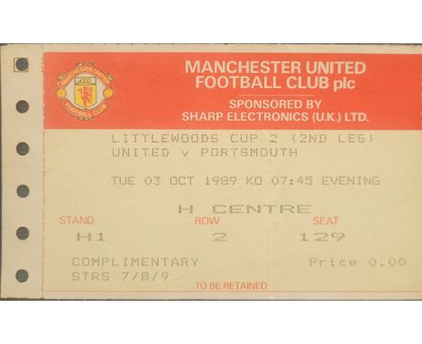 1989-90 MANCHESTER UNITED V PORTSMOUTH LEAGUE CUP TICKET
Ref MS