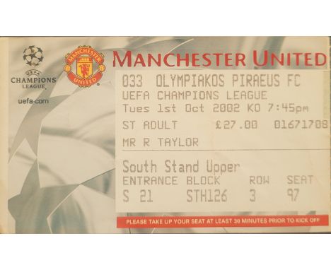 2002-03 MANCHESTER UNITED V OLYMPIAKOS PIRAEUS CHAMPIONS LEAGUE TICKET
Slight fold
Ref MS