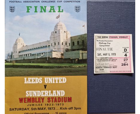 1973 FA CUP FINAL LEEDS UNITED V SUNDERLAND PROGRAMME &amp; TICKET
Programme very slight corner fold, Ticket very good
Ref SL