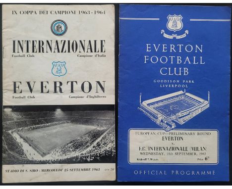 1963-64 INTER MILAN V EVERTON EUROPEAN CUP BOTH HOME &amp; AWAY PROGRAMMES
At Milan - slight fold &amp; slight handling marks