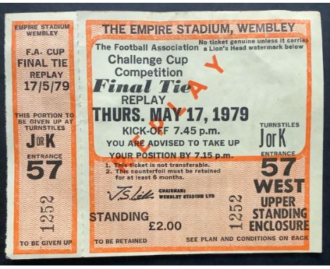 1979 FA CUP FINAL REPLAY ARSENAL V MANCHESTER UNITED TICKET VERY RARE AS MATCH WAS NEVER PLAYED
Ticket printed in case a repl