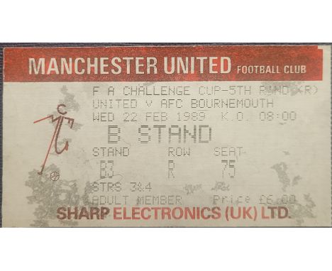 1988-89 MANCHESTER UNITED V BOURNEMOUTH FA CUP TICKET
Usual marks on silver background of ticket
Ref MS