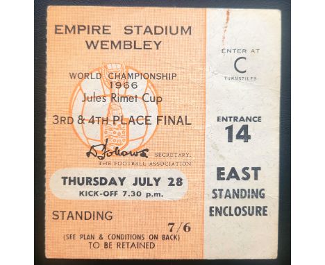 1966 WORLD CUP 3RD &amp; 4TH PLACE FINAL USSR V PORTUGAL TICKET
Good condition with very slight mark
Ref BF