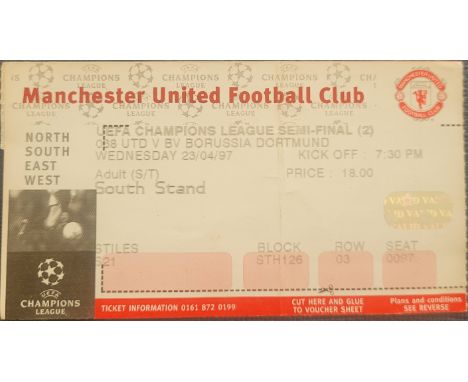 1996-97 MANCHESTER UNITED V&nbsp; BORUSSIA DORTMUND CHAMPIONS LEAGUE SEMI-FINAL TICKET
Slight fold
Ref MS