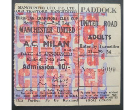 1968-69 MANCHESTER UNITED V A C MILAN EUROPEAN CUP SEMI-FINAL TICKET
Fold
Ref SM