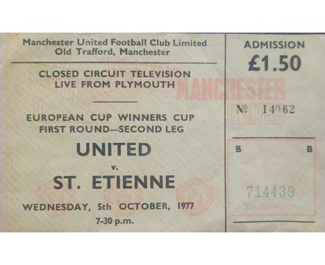 1977-78 MANCHESTER UNITED V ST ETIENNE CCTV FROM PLYMOUTH TO OLD TRAFFORD TICKET
CCTV Match at Okld Trafford. Match had to be