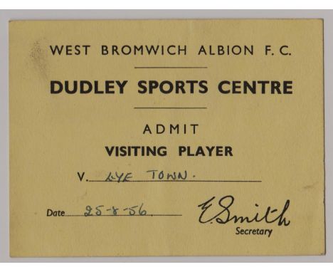 1956/57 WEST BROMWICH ALBION V LYE TOWN @ DUDLEY SPORTS CENTRE PLAYERS TICKET&nbsp;
Original ticket.
Ref. T.