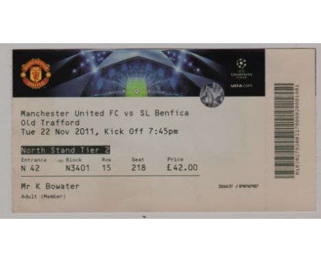 2011/12 CHAMPIONS LEAGUE MANCHESTER UNITED V BENFICA TICKET&nbsp;
Slight crease. Ref. T.