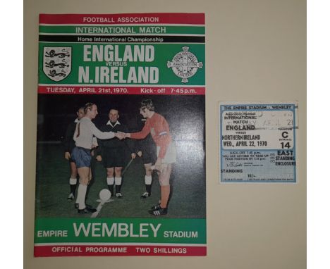 1970 ENGLAND V NORTHERN IRELAND PROGRAMME &amp; TICKET
England v Northern Ireland 1970 Home International Championship progra