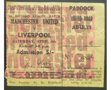 1967-68 MANCHESTER UNITED V LIVERPOOL TICKET
Slight folds
Ref SM