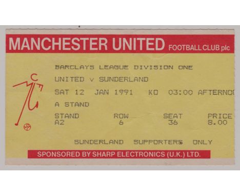 1990/91 MANCHESTER UNITED V SUNDERLAND TICKET
Light fold, otherwise very good.
Ref. TM.