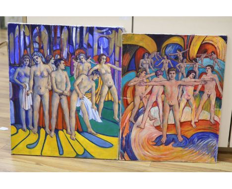 R Philp, two oils on canvas, Standing nudes, c.1960, largest 65 x 53cm, unframed