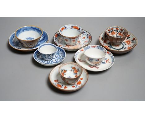 Six Chinese export porcelain teabowls and saucers, Kangxi to early Qianlong period. Provenance - Mona Sattin collection of mi