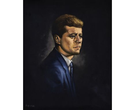 Espinoza, painted velvet, Portrait of President Kennedy, signed, 82 x 67cm