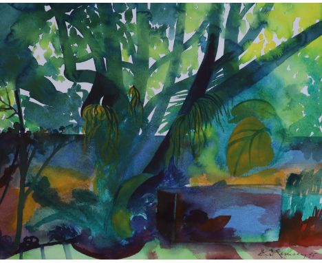Jeremy Ramsey (b.1932), watercolour, View of a garden wall 1995, signed, Redfern Gallery label verso, 44 x 55cm