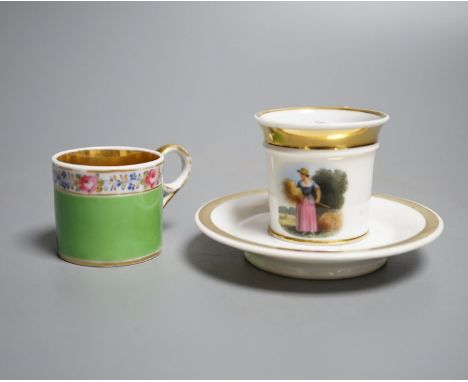 A Chamberlain Worcester miniature Can and Saucer and another Can, c.1820, Provenance - Mona Sattin collection of miniature cu