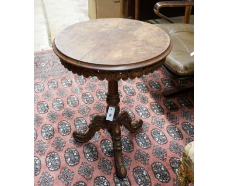 A late 19th Anglo Indian hardwood circular tripod wine table, diameter 53cm, height 69cm