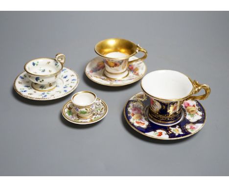Four Coalport miniature teacups and saucers, c. 1820. Provenance - Mona Sattin collection of miniature cups and saucers, coll