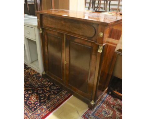 A late Regency mahogany brass mounted chiffonier, width 99cm, depth 46cm, height 102cm