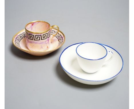A Derby miniature coffee can and saucer, c.1800-10 and a Pinxton miniature teacup and saucer, c.1800. Provenance - Mona Satti