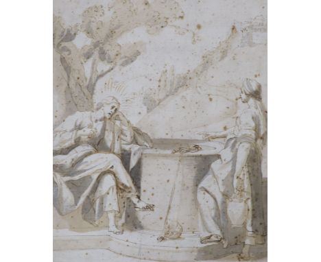 Old master, pen ink and wash Christ at the well, 27.5 x 22 cm