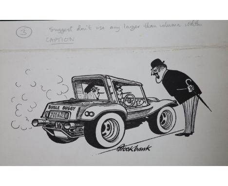 Russell Brockbank (1913-1979), original pen and ink cartoon, Bugle Buggy, signed, 14 x 20cm, unframed.