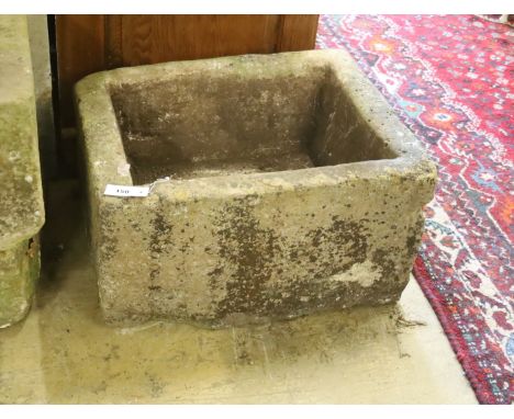 A 19th century rectangular carved stone trough, length 61cm, depth 48cm, height 33cm
