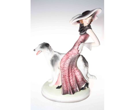 Goldscheider Claire Weiss figure of a woman with Borzoi hound, impressed No. 8155 1 37, 34cm high.