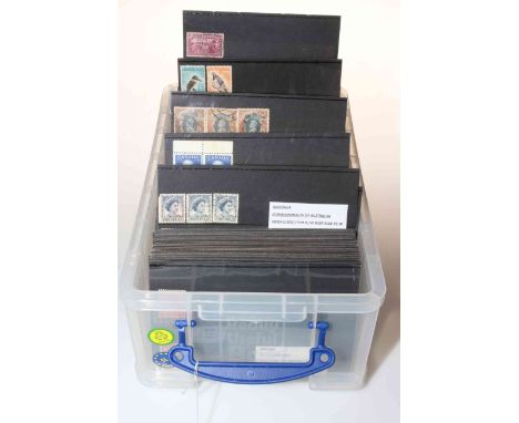 Box of Commonwealth stamp mint and used stockcards (approx. 360) c1840 to 1970 including Ceylon SG1, SG3 and SG57, Cyprus SG8