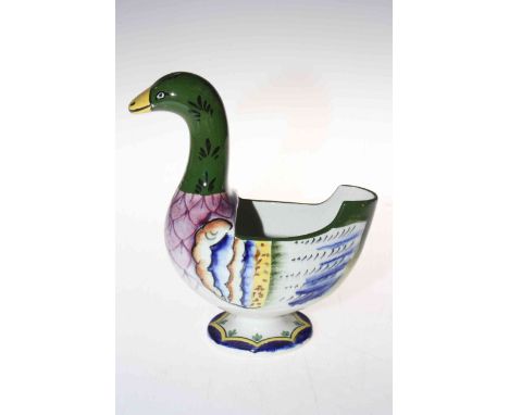 Wemyss ware model of a goose flower holder, 21cm high.