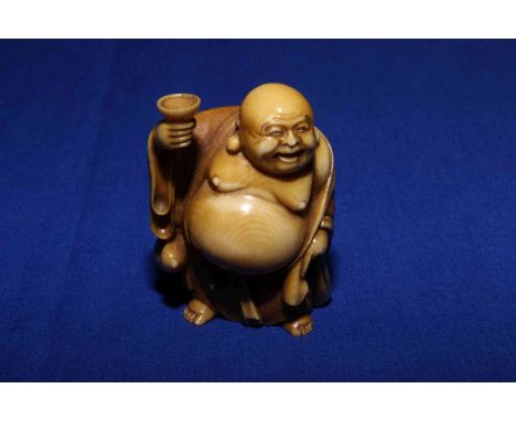 Japanese netsuke of Hotei, signed, 4.5cm.