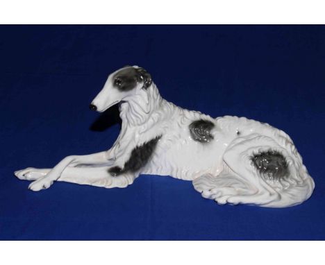 Goldscheider model of reclining Borzoi hound, impressed No. 6730, 17cm high.