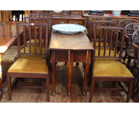 Georgian mahogany gate leg dining table on pad feet together with six Georgian mahogany rail back dining chairs including one