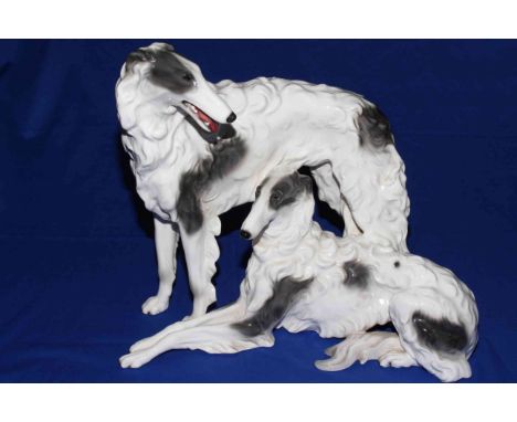 Large Goldscheider model of two Borzoi hounds, impressed No. 7054, 39cm high.