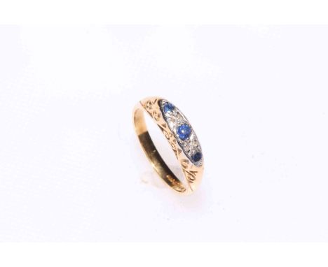 18 carat gold, sapphire and diamond ring, size N.