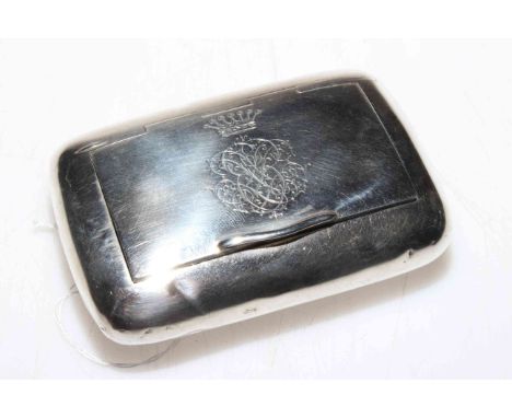 Late Victorian silver snuff box bearing 'Ducal' crest, Birmingham 1894.