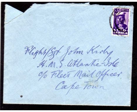 TRISTAN DA CUNHA: 1945 INCOMING COVER FROM SOUTH AFRICA ADDRESSED TO FLIGHT SJT JOHN KIRBY, HMS ATLANTIC ISLE C/O FLEET MAIL 