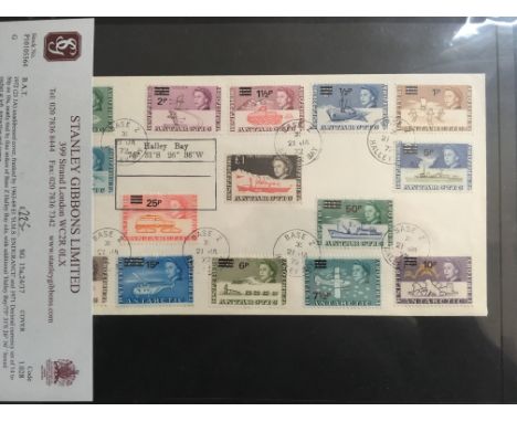 BRITISH ANTARCTIC TERRITORY: A COLLECTION OF COVERS AND FIRST DAY COVERS IN TWO ALBUMS, WITH 1963 TO £1 ON 1969 SIGNY ISLAND 