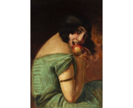 JULIO BORRELL PLA (Barcelona, 1877 - 1957)."Young man eating an apple".Oil on canvas.Signed in the upper left corner.Measurem