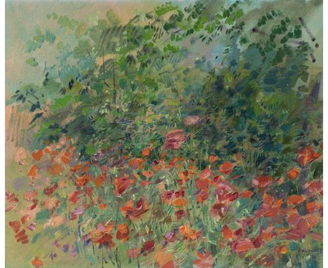 JULIÁN GRAU SANTOS (Canfranc, Huesca, 1937)."Field of poppies". 1993.Oil on canvas.Signed in the lower right corner.Measureme