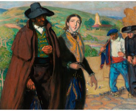 ALBERTO ARRÚE VALLE (Bilbao, 1878 - 1944)."Basque costumbrista scene with ball game".Oil on canvas.Signed in the lower right 