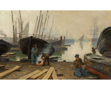 DIONÍS BAIXERAS VERDAGUER (Barcelona, 1862 - 1943)."Port view".Oil on canvas.Signed in the lower left corner.Measurements: 50