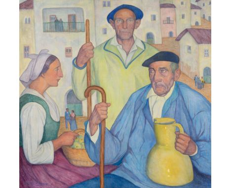 VALENTIN DE ZUBIAURRE AGUIRREZÁBAL (Madrid, 1879 - 1963)."Basque types".Oil on canvas.Signed in the lower left corner.With la