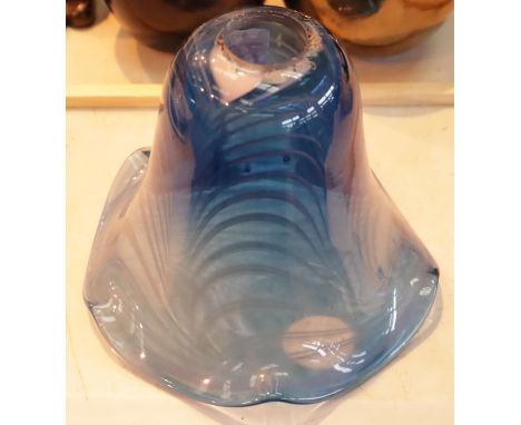 Signed Adrian Sankey blue glass light shade, H: 13cm. P&amp;P Group 2 (£18+VAT for the first lot and £3+VAT for subsequent lo