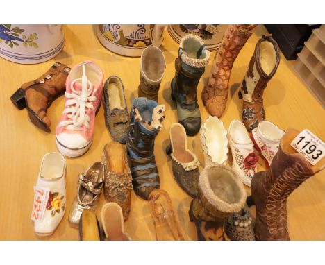 Collection of resin, glass and ceramic miniature shoes. Not available for in-house P&amp;P, contact Paul O'Hea at Mailboxes o