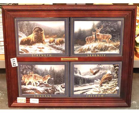 Framed and glazed set of four Bradford Exchange ceramic plaques Natures Harmony. Not available for in-house P&amp;P, contact 