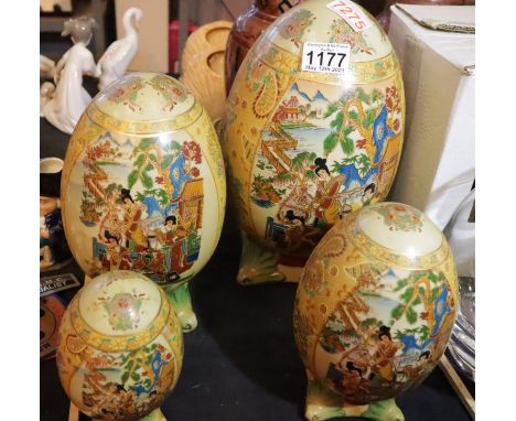 Four graduated Satsuma ceramic eggs. Not available for in-house P&amp;P, contact Paul O'Hea at Mailboxes on 01925 659133 