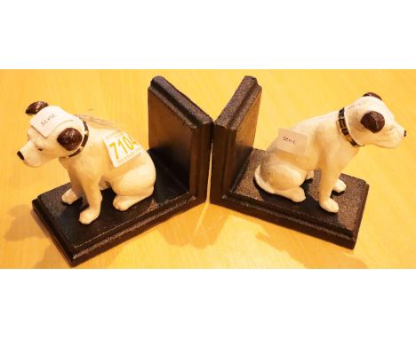 Pair of cast iron Nipper dog bookends, L: 14 cm. P&amp;P Group 1 (£14+VAT for the first lot and £1+VAT for subsequent lots) 
