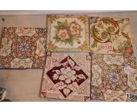 Five vintage tiles. Not available for in-house P&amp;P, contact Paul O'Hea at Mailboxes on 01925 659133 
