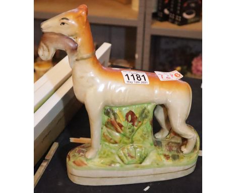 Ceramic Greyhound with rabbit flatback, H: 25 cm. Not available for in-house P&P, contact Paul O'Hea at Mailboxes on 01925 65